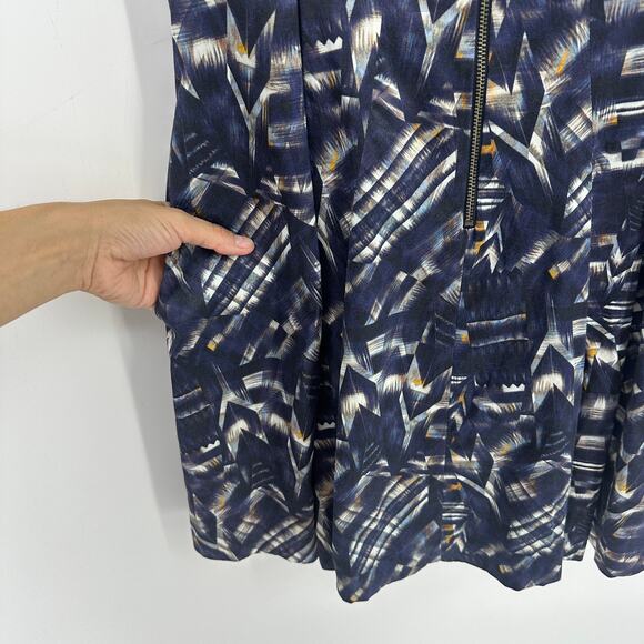 Cue Australia dress size US 8 blue geometric pockets ballon skirt wedding guest - Picture 4 of 12